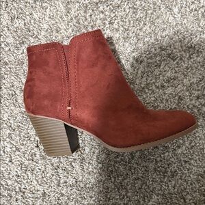Rust Suede Block Heel Ankle Boot - Women's